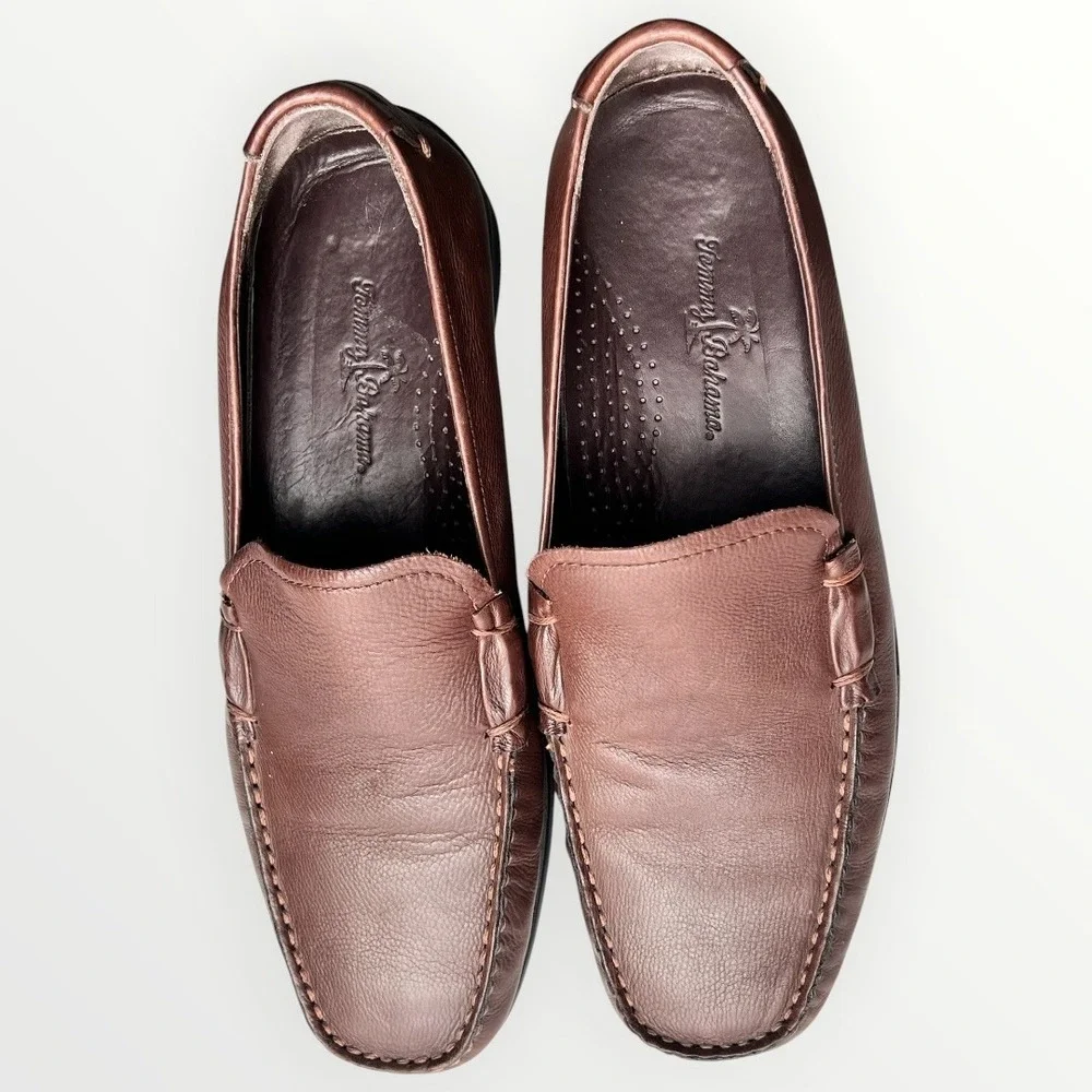 Tommy Bahama Men’s Brown Leather‎ Slip-On Driving Loafers Moc Toe Size 9 D